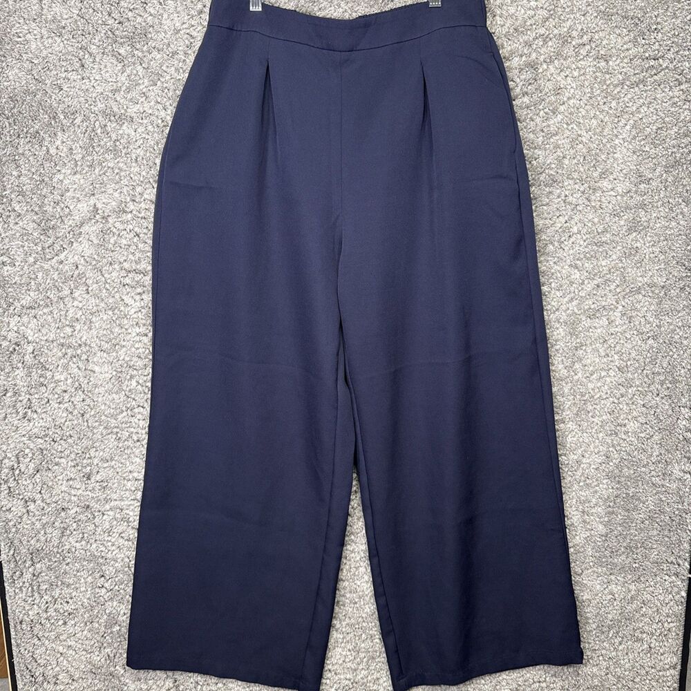 Mittoshop Women’s Pull On Wide Leg Pleated Trouser Pants Navy Blue XL